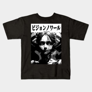 Cyberpunk Cyborg Girl Japanese Vaporwave Dark Goth Horror Urban Aesthetic Black and White Kids T-Shirt